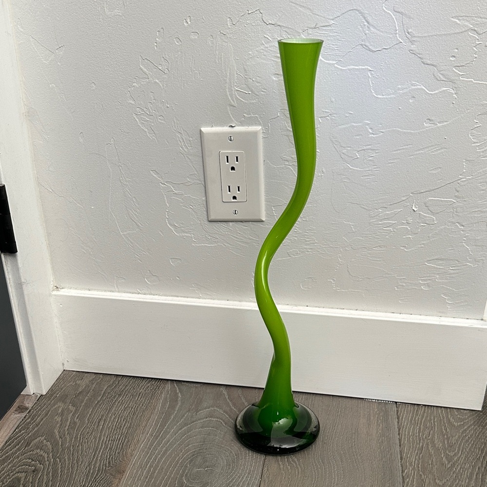 Vintage Unmarked Normann Copenhagen 19.5” Green Glass Swing Swung Vase